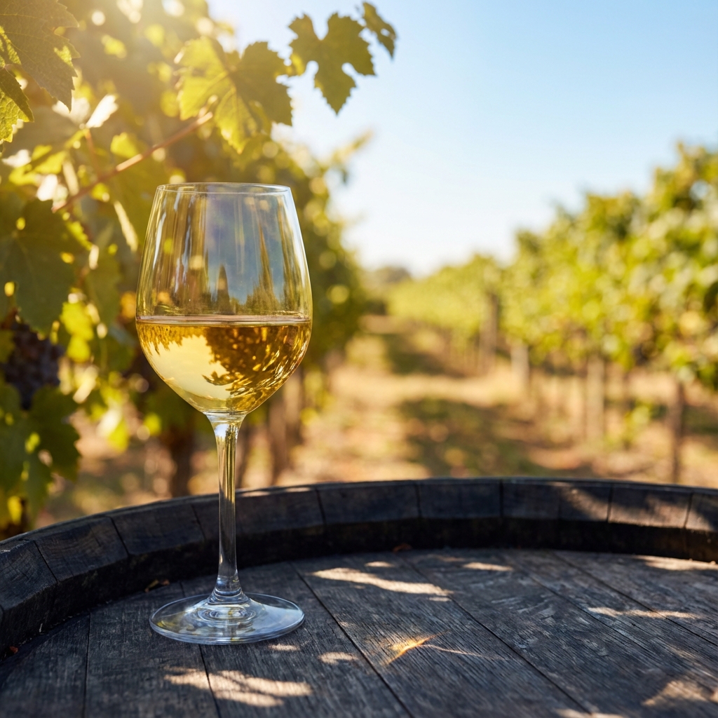 Pohár vína vo vinohrade